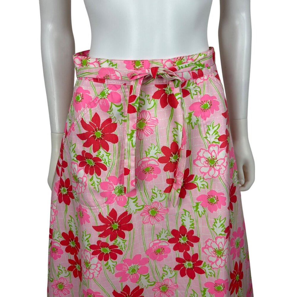 Vintage 70s Wrap Skirt Womens M Neon Pink Red Floral Print Liza by Lilly Pulitze - Picture 3 of 9